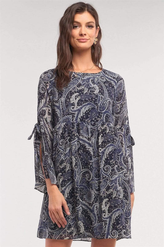 Paisley Print Long Sleeve Mini Dress - Shopping Therapy, LLC dress