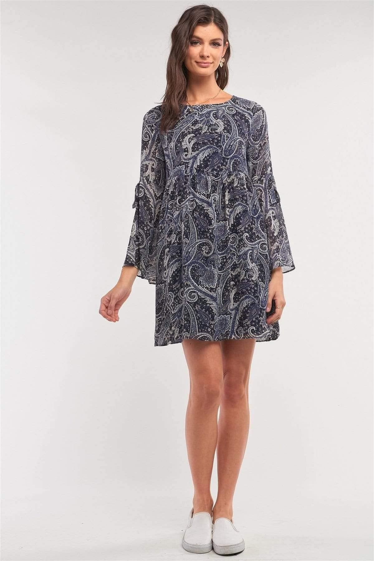 Paisley Print Long Sleeve Mini Dress