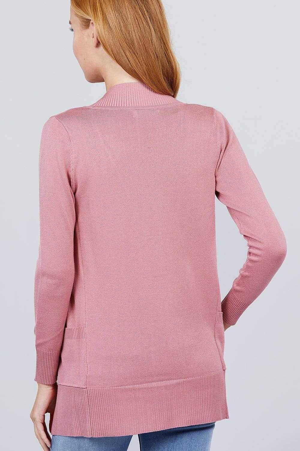 Pink Long Sleeve Open Front Cardigan