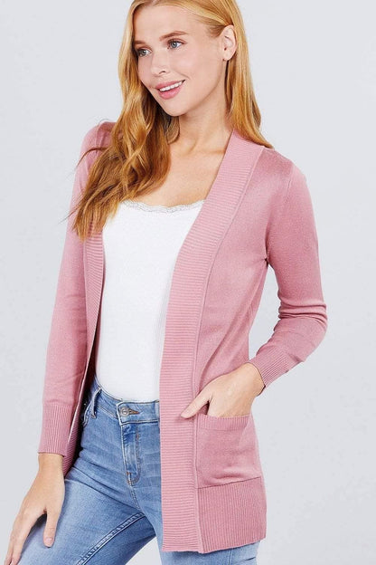 Pink Long Sleeve Open Front Cardigan - Shopping Therapy, LLC Cardigan