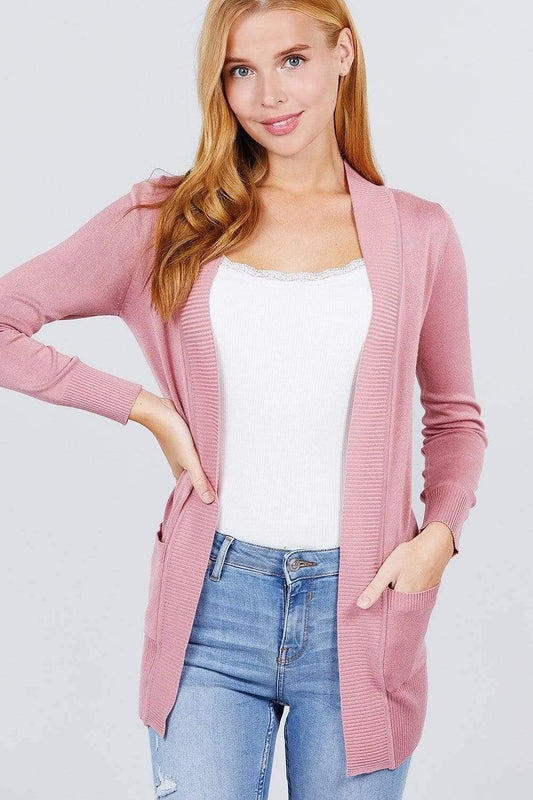 Pink Long Sleeve Open Front Cardigan - Shopping Therapy, LLC Cardigan