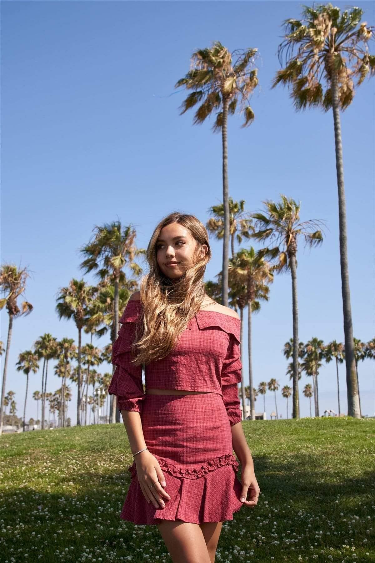 Raspberry Ruffle Sleeve Crop Top & Mini Skirt Set