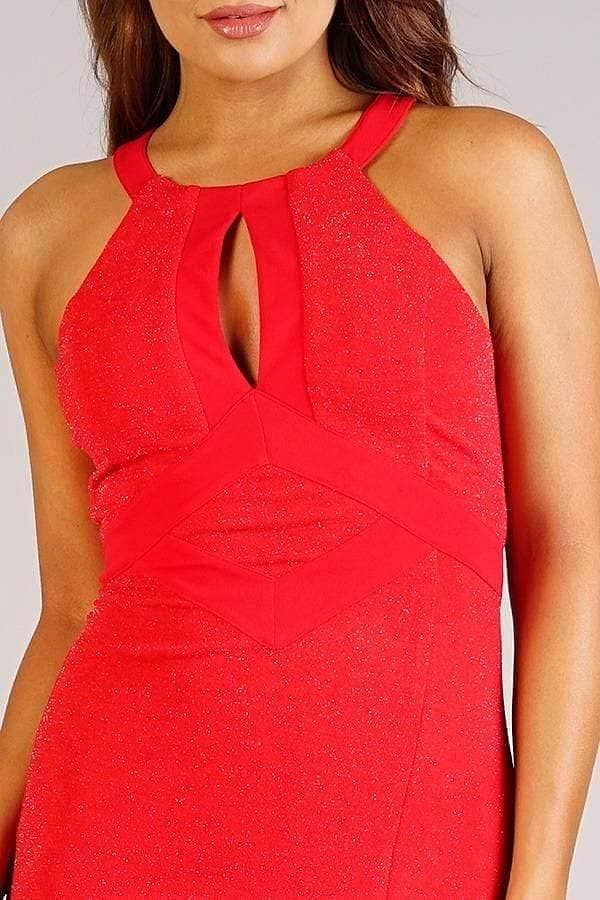 Red Halter Mini Dress With Thigh Slit