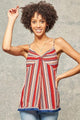 Red Spaghetti Strap V-Neck Stripe Top