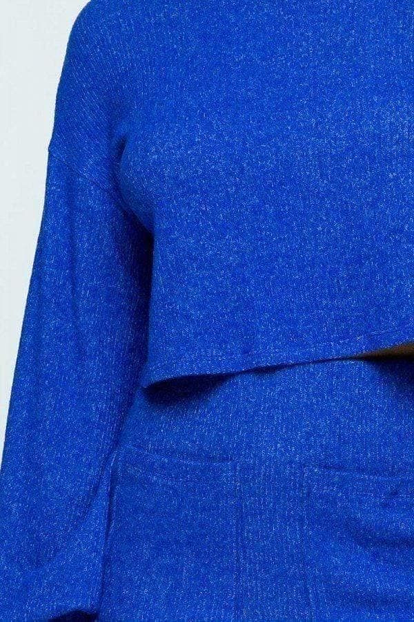 Royal Long Sleeve Cowl Neck Sweater And Mini Skirt - Shopping Therapy, LLC Outfit Sets