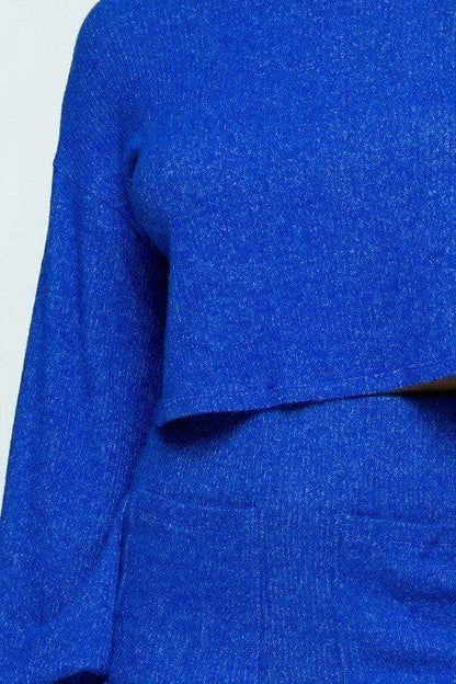 Royal Long Sleeve Cowl Neck Sweater And Mini Skirt - Shopping Therapy, LLC Outfit Sets