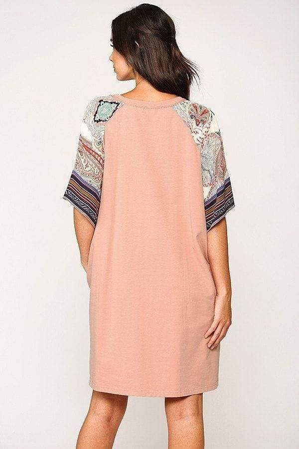 Salmon 3/4 Dolman Sleeve Mini Shift Dress - Shopping Therapy, LLC Apparel & Accessories