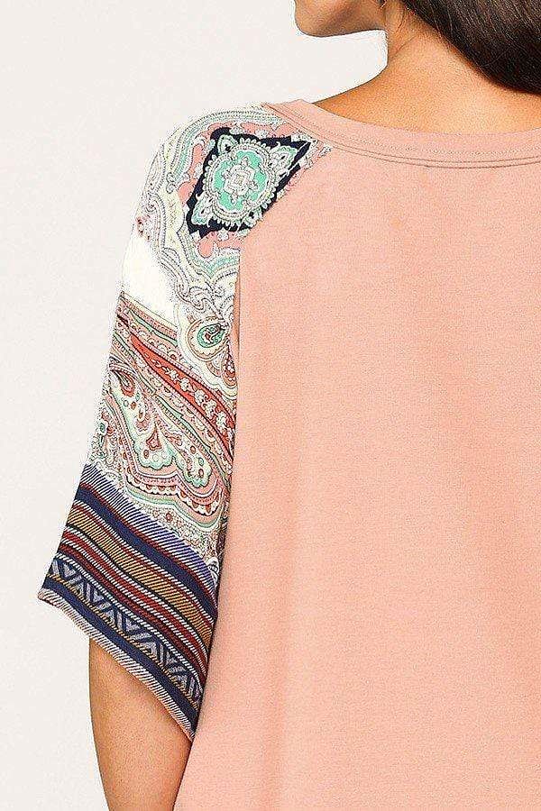 Salmon 3/4 Dolman Sleeve Mini Shift Dress