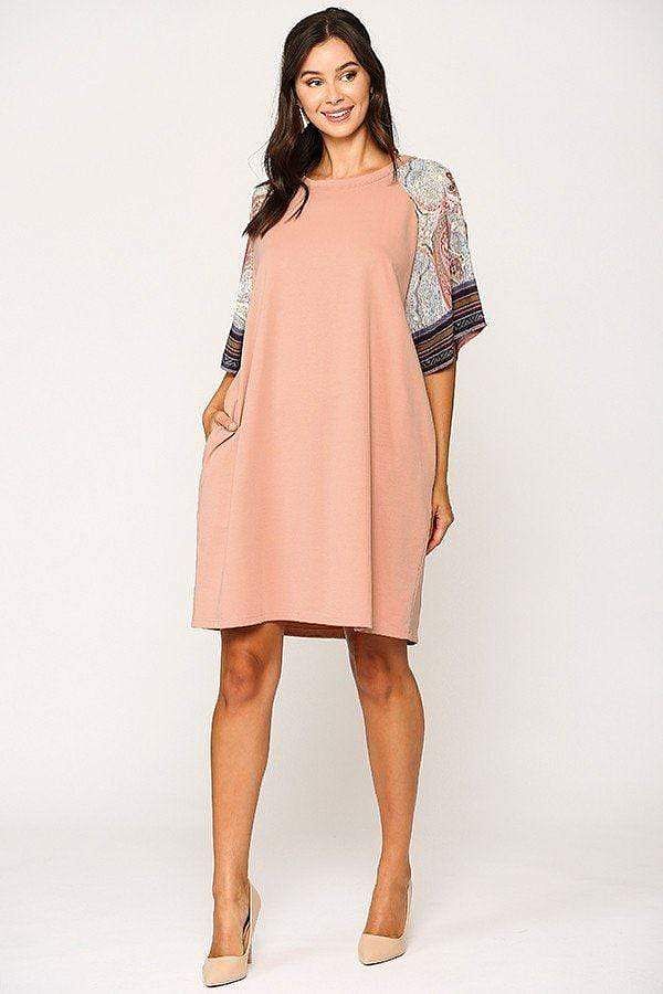 Salmon 3/4 Dolman Sleeve Mini Shift Dress - Shopping Therapy, LLC Apparel & Accessories