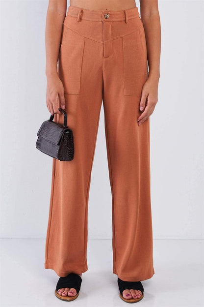 Orange High Waisted Wide Leg Pants - Shopping Therapy, LLC 