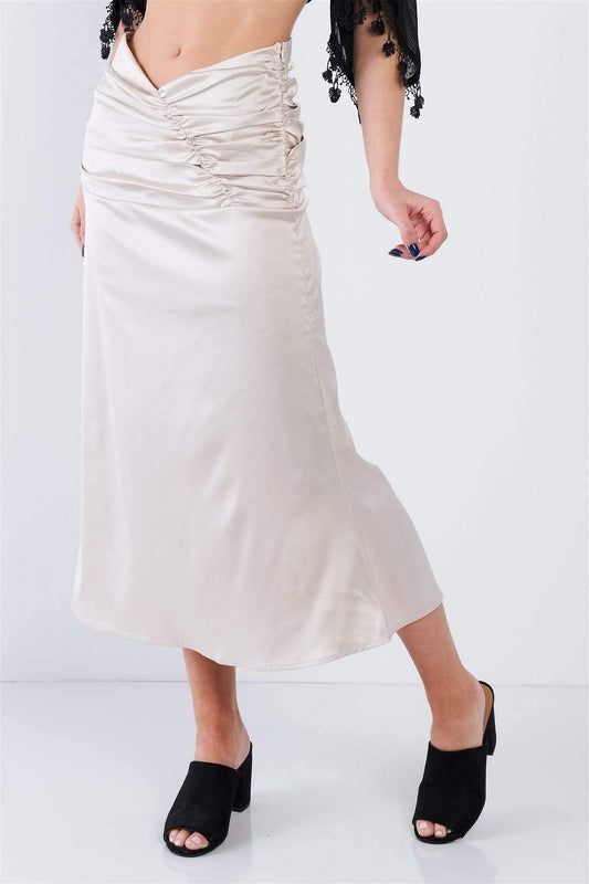Off-White Maxi Ruched Satin Skirt - Shopping Therapy, LLC women's skirts