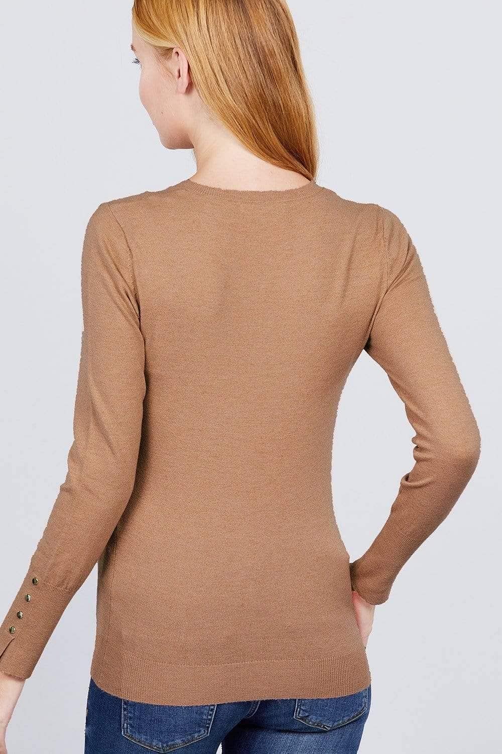 Brown Long Sleeve V-Neck Sweater