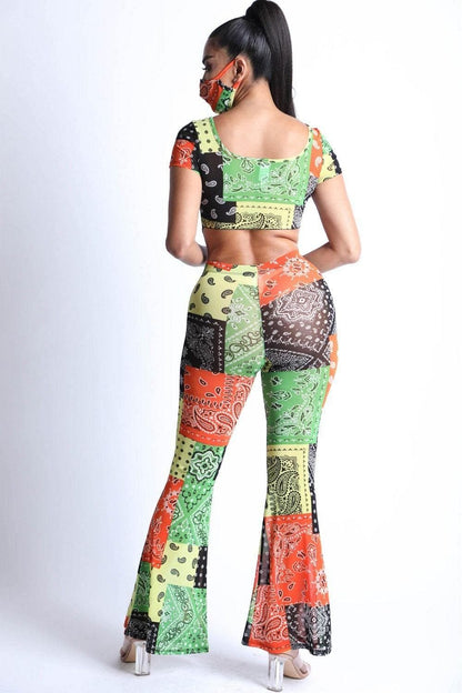Short Sleeve Crop Top With Bell Bottom Pants - Shopping Therapy, LLC Sets
