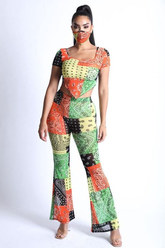 Short Sleeve Crop Top With Bell Bottom Pants - Shopping Therapy, LLC Sets