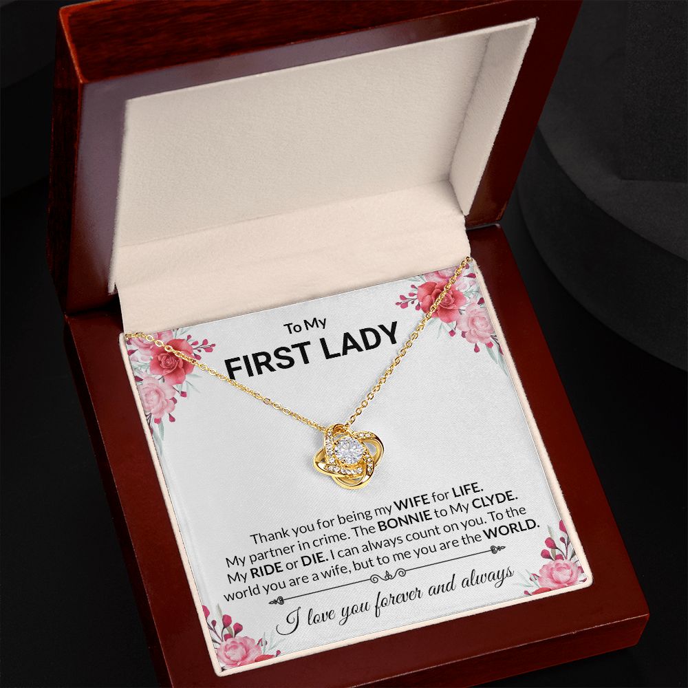 Love Knot Necklace | Gold CZ Crystal Pendant, Adjustable Chain