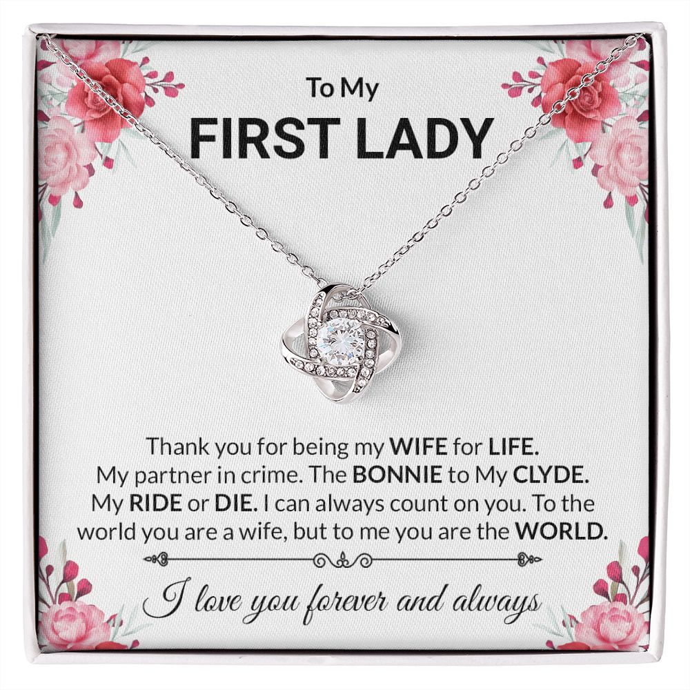 Love Knot Necklace | Gold CZ Crystal Pendant, Adjustable Chain