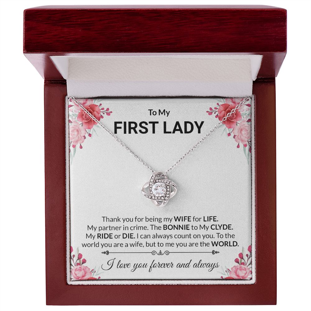 Love Knot Necklace | Gold CZ Crystal Pendant, Adjustable Chain