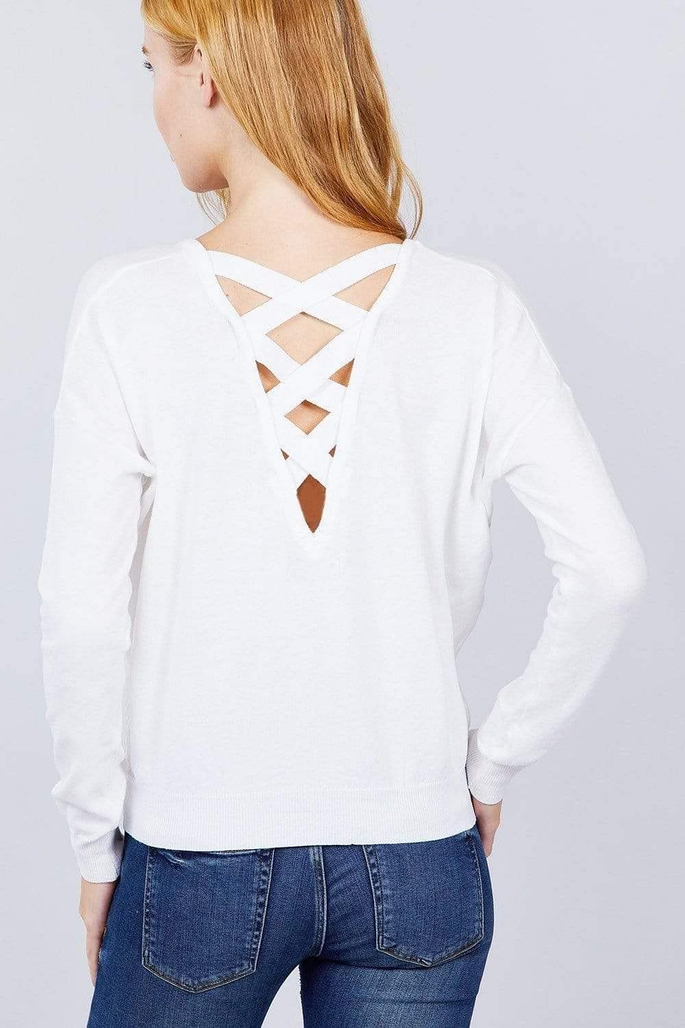 White Long Sleeve V-Neck Pullover Sweater