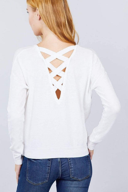 White Long Sleeve V-Neck Pullover Sweater - Shopping Therapy, LLC Sweater